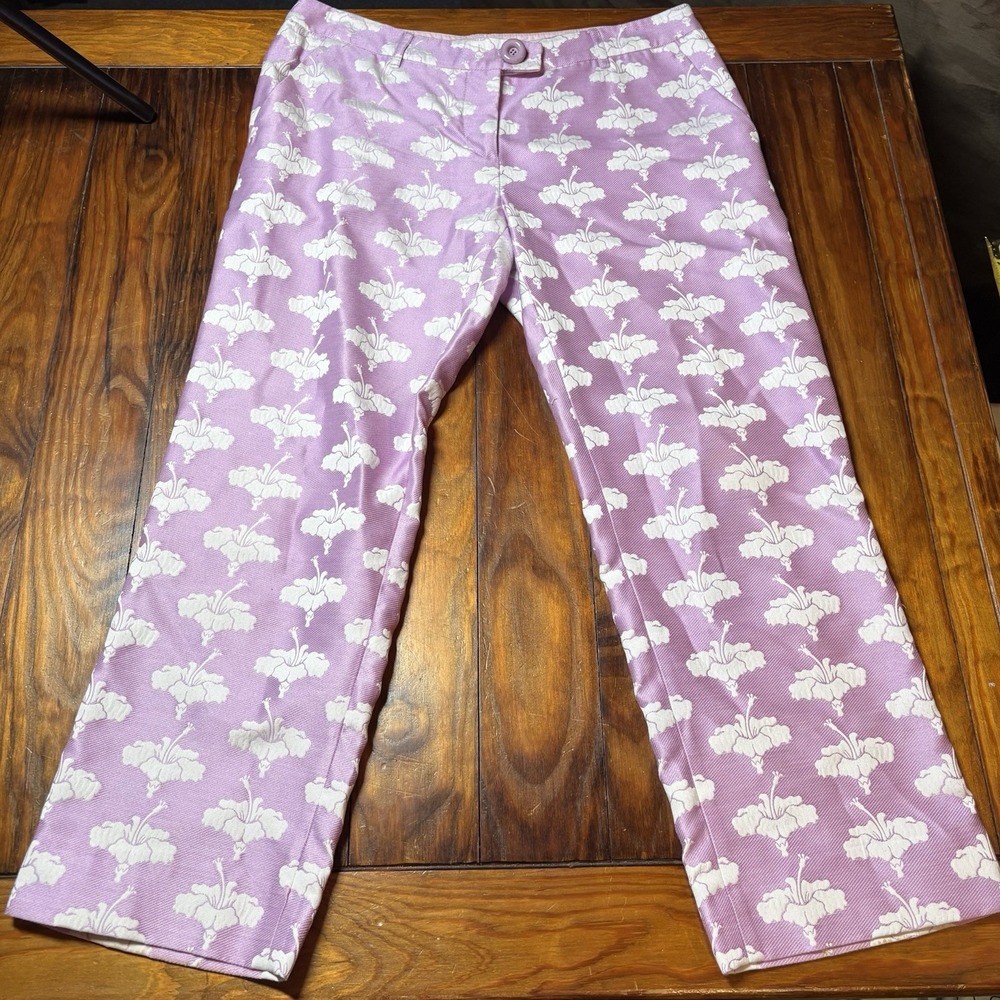 Moschino Cheap & Chic Purple Floral Capri Petal Pushers Sz 10 Vtg Y2k Art Funky